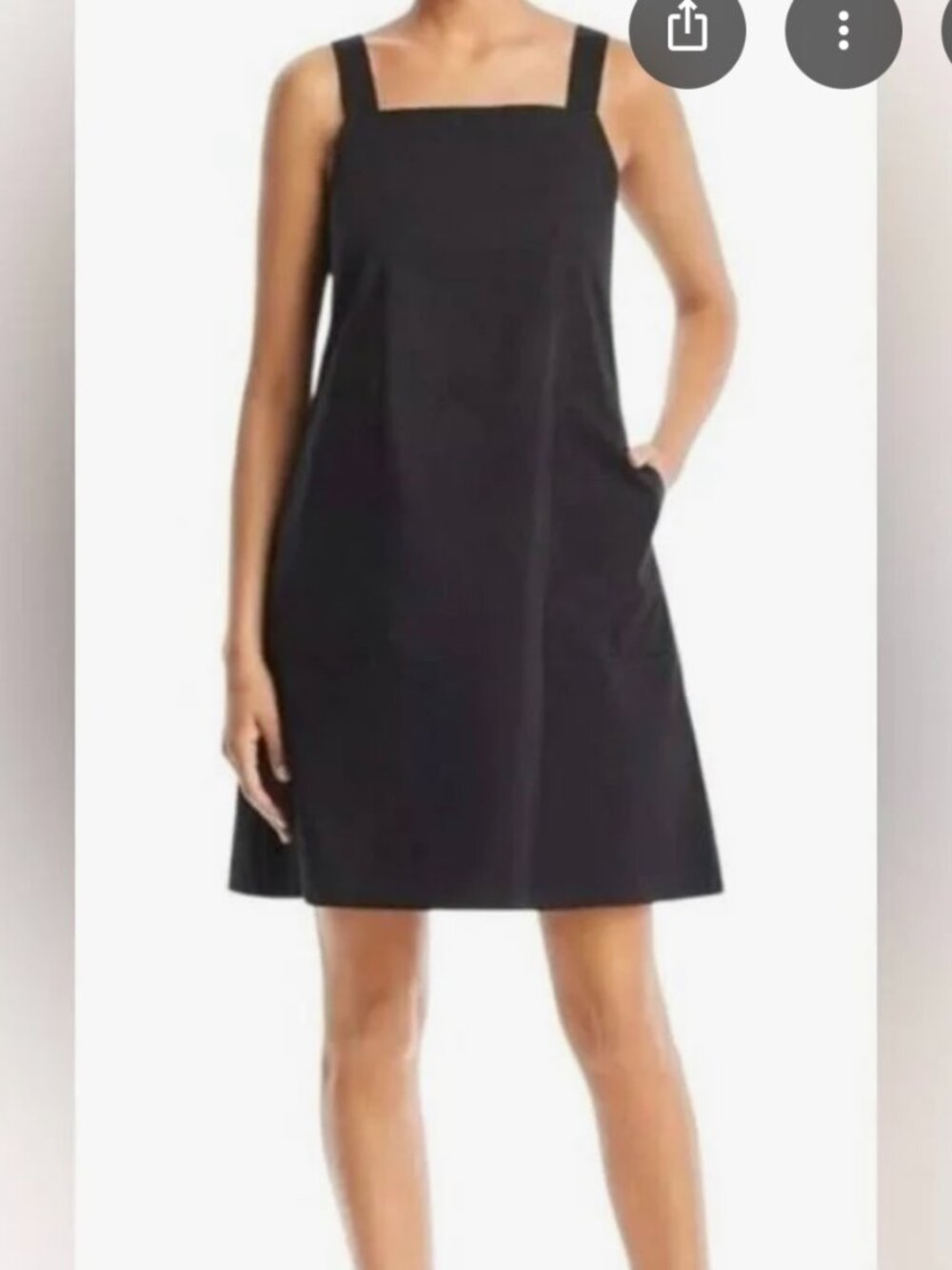 Eileen Fisher Organic Stretch Cotton Dress Knee Length, Pockets, Large, Black